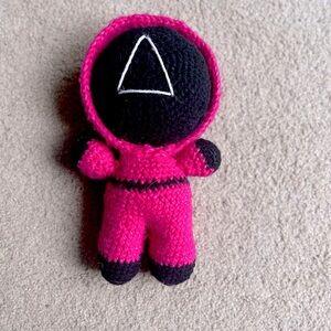 Squid Games Crocheted Character, Pink and Black- over 12 inches tall